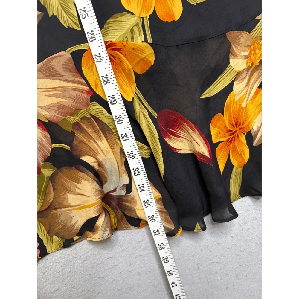 Drama Silk Maxi Skirt Women 8 Black Floral Vintage 90s Made in USA Mermaid Hem